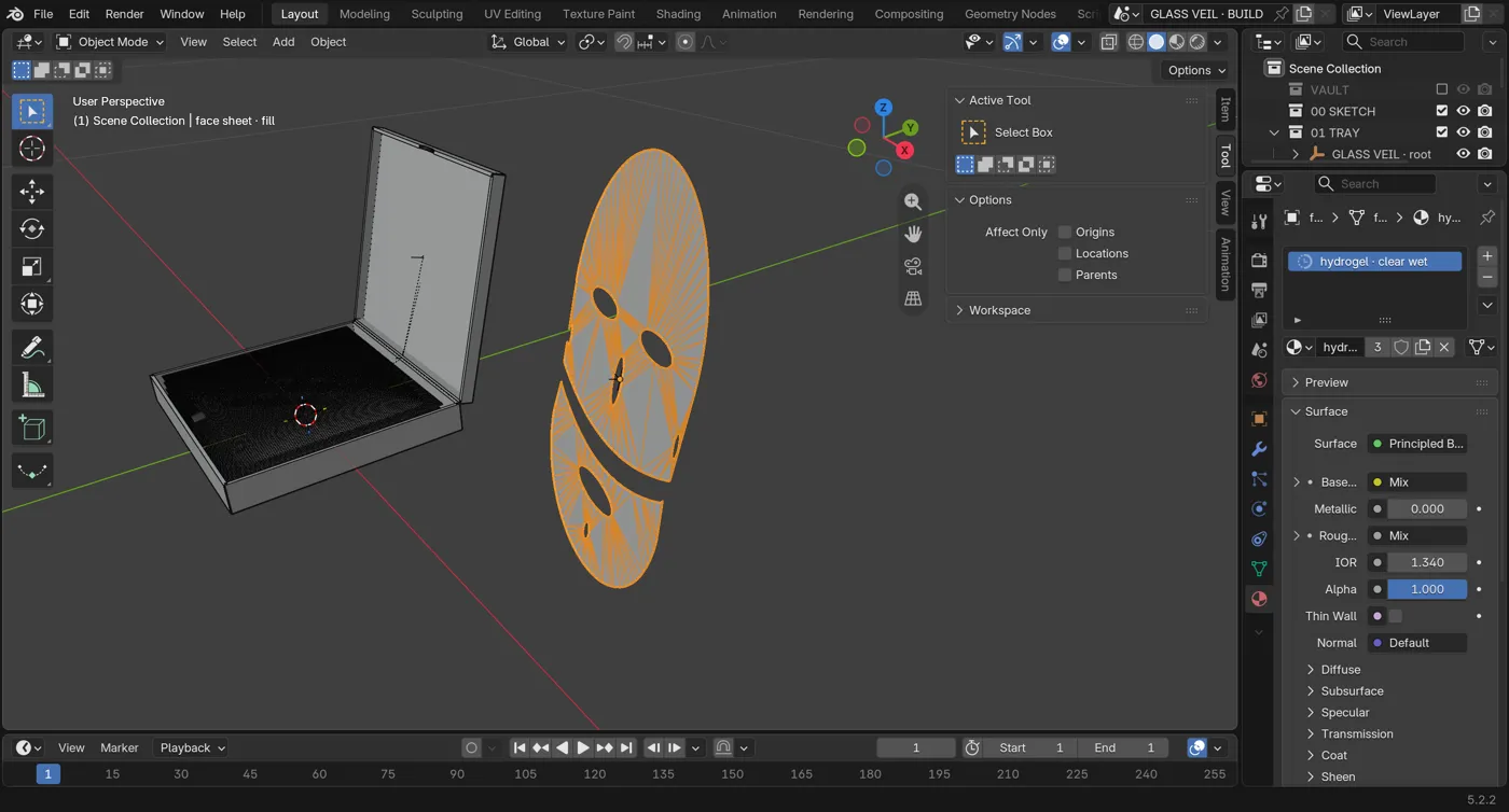 Blender viewport: the face sheet bending